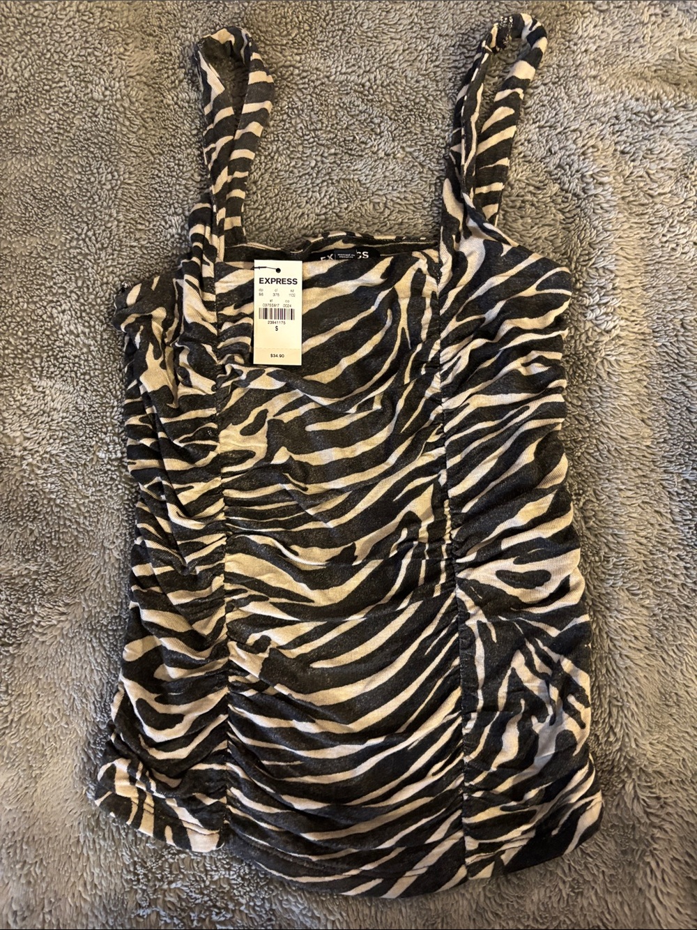 Express Zebra Print Ruched Camisole - Black & Cream